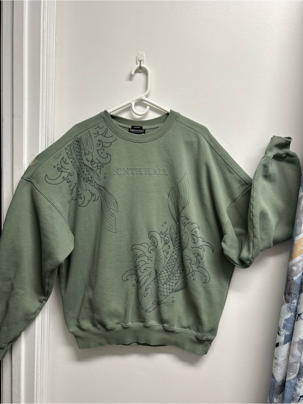 Ninth Hall rare Sage Green Koi Graphic Crewneck Sweatshirt -